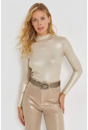 Kadın Gold Rengi Parlak Bluz LPP1245