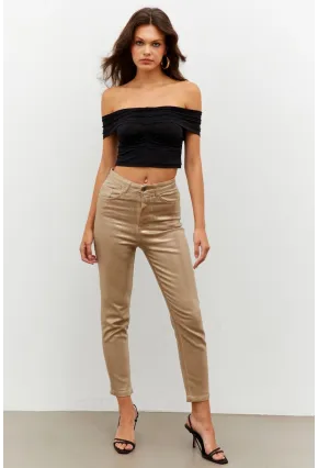 Kadın Gold Rengi Parlak Denim Pantolon NWC250