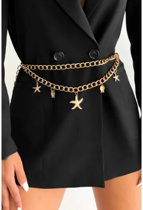 Kadın Gold Rengi Yıldız Zincir Kemer BE653