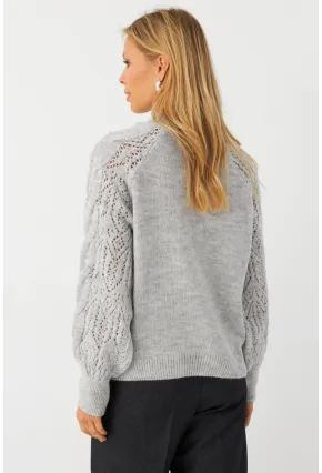 Kadın Gri Ajurlu Triko Kazak MAYD17
