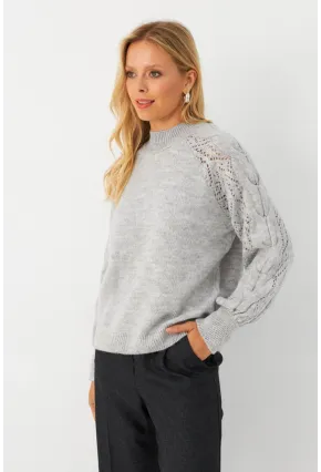Kadın Gri Ajurlu Triko Kazak MAYD17