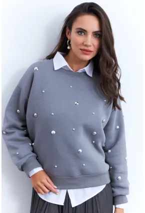 Kadın Gri Aksesuarlı Sweatshirt PP6451