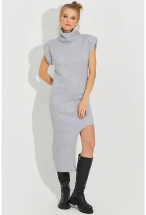 Kadın Gri Asimetrik Midi Elbise SF2196