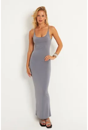 Kadın Gri Ayarlanabilir Askılı Maxi Elbise MEN2004