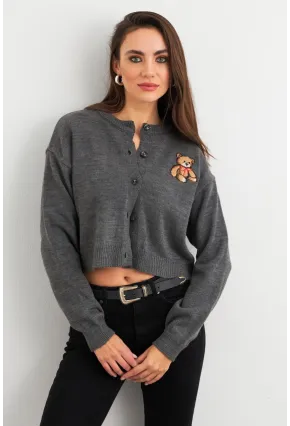 Kadın Gri Ayıcıklı Hırka TEM99