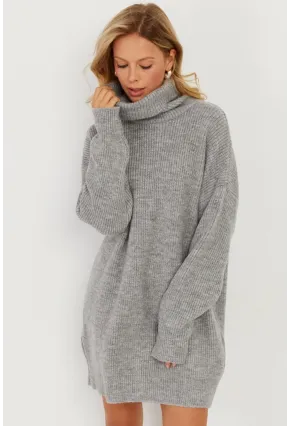 Kadın Gri Balıkçı Yaka Triko Tunik KZ2504