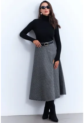 Kadın Gri Desenli Çan Etek MLON3007