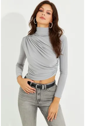 Kadın Gri Drapeli Bluz LPP1226
