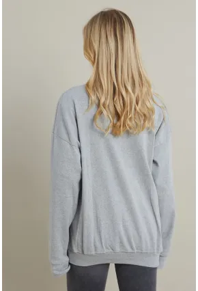 Kadın Gri-Fuşya Nakışlı Sweatshirt YLE20