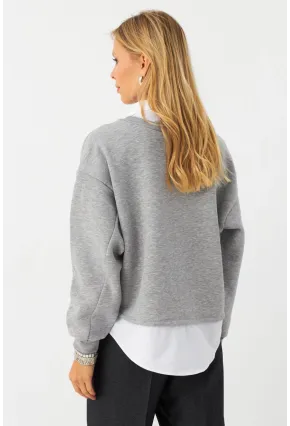 Kadın Gri Gömlek Detaylı Sweatshirt MAYD21