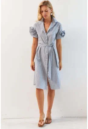 Kadın Gri Gül Detaylı Midi Gömlek Elbise SF12812