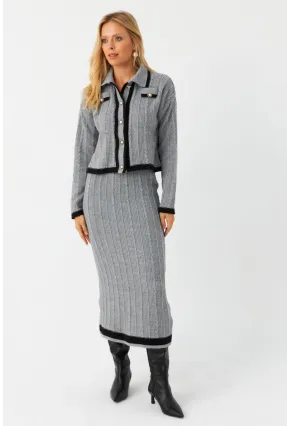 Kadın Gri İkili Alt Üst Triko Takım NUV34