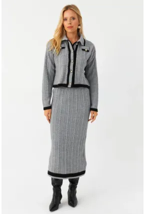 Kadın Gri İkili Alt Üst Triko Takım NUV34