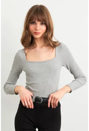 Kadın Gri Kare Yaka Kaşkorse Bluz GA101