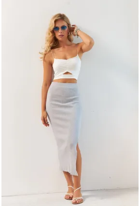 Kadın Gri Kaşkorse Midi Etek XL2034