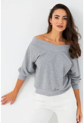 Kadın Gri Kısa Sweatshirt TF16