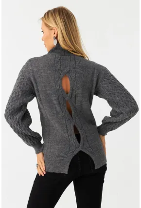 Kadın Gri Pencereli Kazak SE3