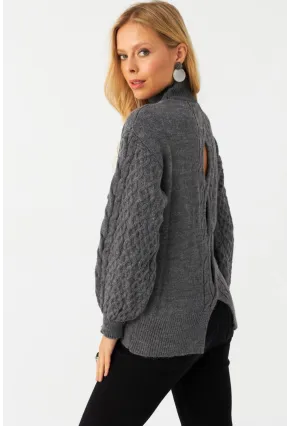 Kadın Gri Pencereli Kazak SE3