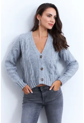 Kadın Gri Saç Örgülü Hırka YV295