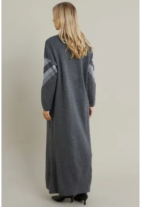 Kadın Gri Simli Maxi Triko Elbise MTC3215