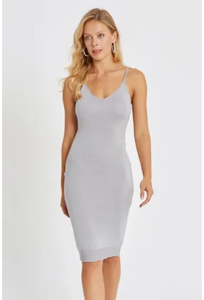 Kadın Gri Simli Midi Elbise YZ525