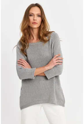 Kadın Gri Sırtı Damla Triko Bluz YV267