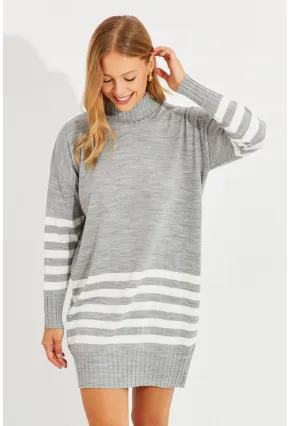 Kadın Gri Triko Çizgili Tunik YV202