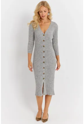Kadın Gri Triko Midi Gömlek Elbise YV274