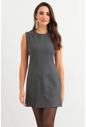 Kadın Gri Yandan Fermuarlı  Basic Midi Elbise ELA6821
