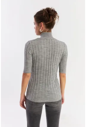 Kadın Gri Yarım Balıkçı Triko Bluz YV287