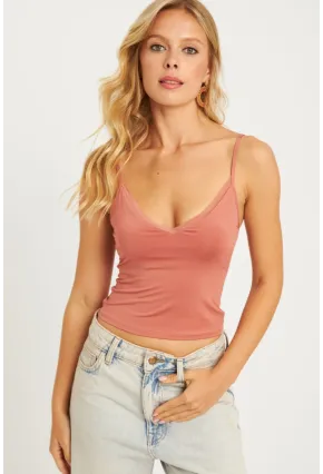 Kadın Gül Kurusu İp Asklı Crop Bluz TH1110