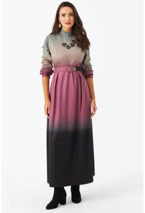 Kadın Gül Kurusu Kemerli Maxi Elbise MHAD4974