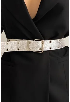 Kadın Gümüş Rengi Kuş Gözlü Simli Kemer BE619