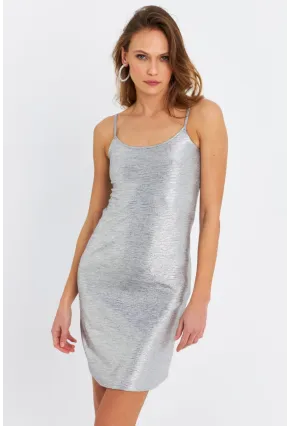 Kadın Gümüş Rengi Varaklı Mini Elbise RSP1054