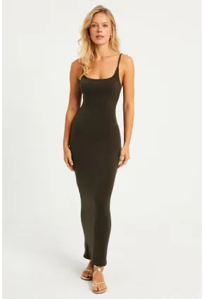 Kadın Haki Ayarlanabilir Askılı Maxi Elbise MEN2004
