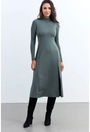 Kadın Haki Balıkçı Yaka Midi Elbise HOR15