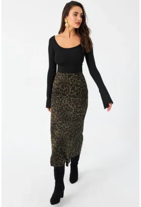 Kadın Haki Desenli Saten Etek MCAR1060