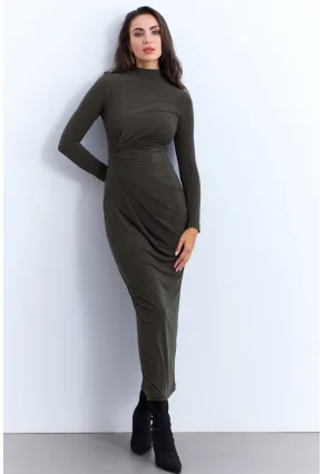 Kadın Haki Drapeli Maxi Elbise LİK12