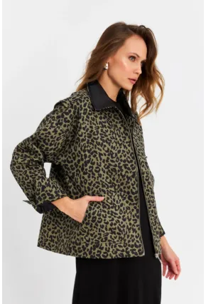 Kadın Haki Leopar Denim Ceket MELT1174