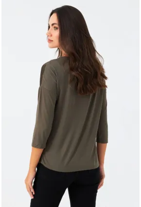 Kadın Haki Önü Saten Bluz MAYD16