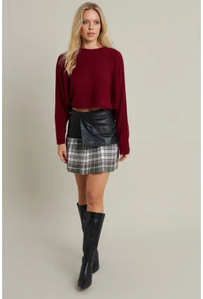 Kadın Haki-Siyah Kazayağı Suni Deri Mini Etek NH93