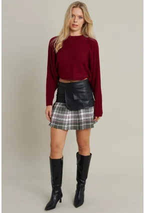 Kadın Haki-Siyah Kazayağı Suni Deri Mini Etek NH93