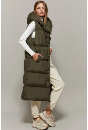 Kadın Haki Uzun Şişme Yelek DAF05