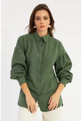 Kadın Haki Zımbalı Gömlek MASF08