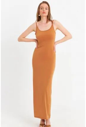 Kadın Hardal Ayarlanabilir Askılı Maxi Elbise MEN2004