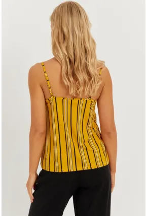 Kadın Hardal Dantelli Askılı Bluz AYD297