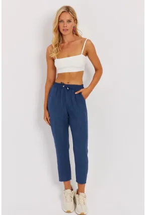 Kadın İndigo Beli Lastikli Pantolon GÇ161