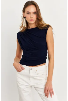 Kadın İndigo Büzgülü Kolsuz Bluz LPP1205-90