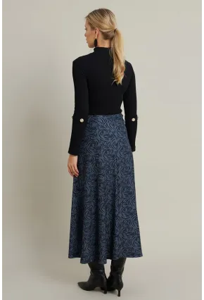 Kadın İndigo Desenli Çan Etek LON3007