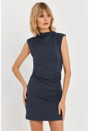 Kadın İndigo Drapeli Mini Elbise SE6